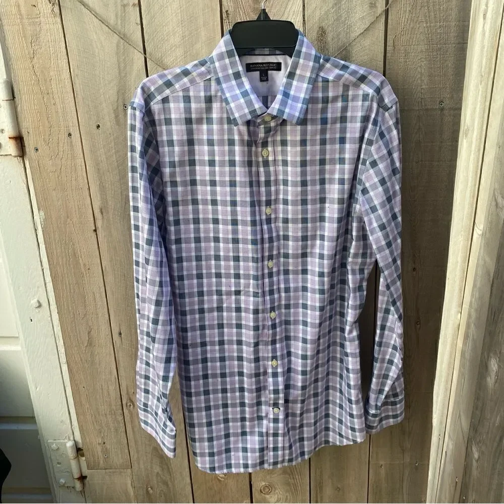 Banana Republic purple plaid dress shirt men's sz large
